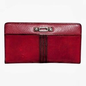 Brighton Red Leather Vintage Snap Bifold Wallet